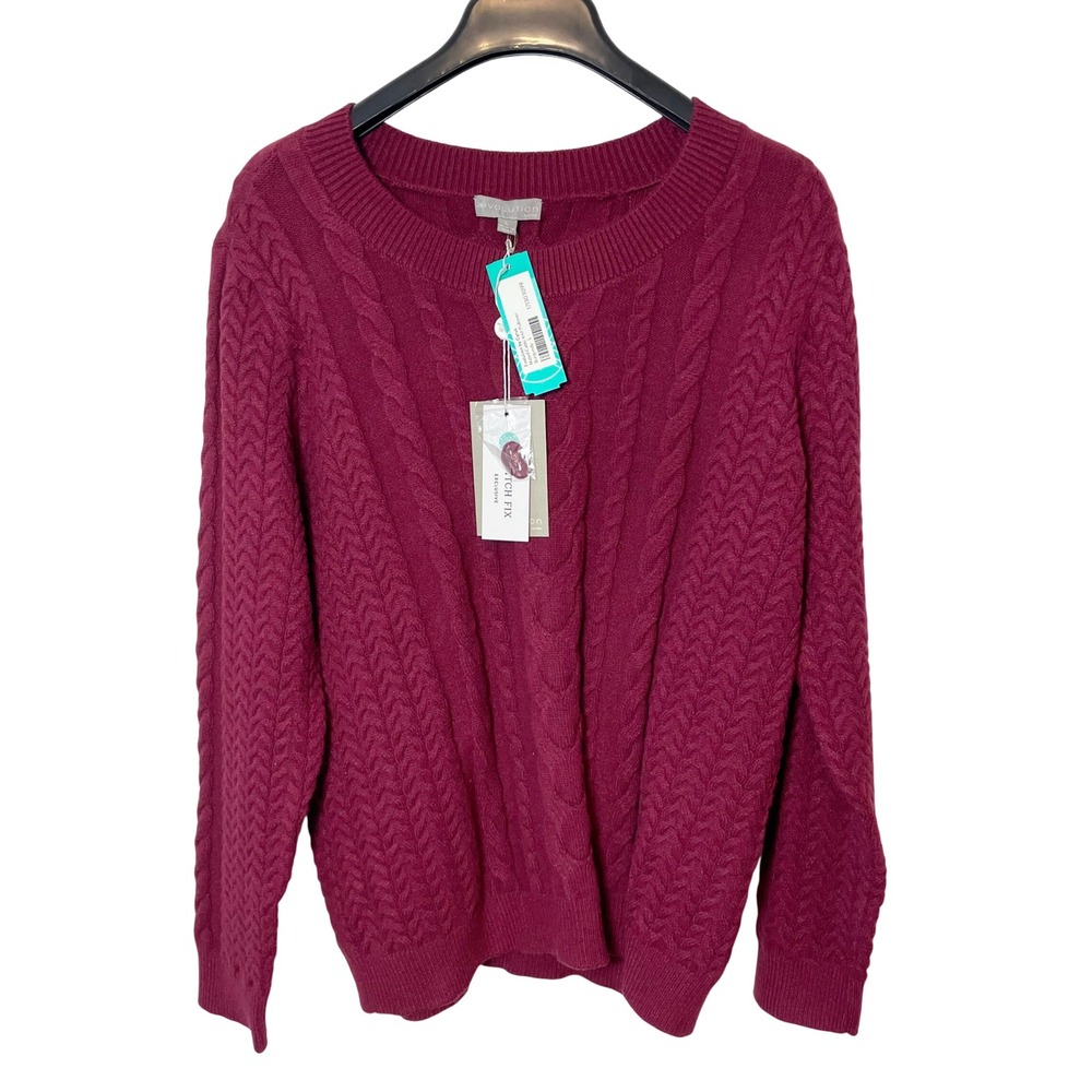 NWT Evolution‎ Mabel Cable Knit Sweater Size Large Red Burgundy Womens Pullover
